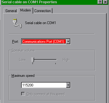 Click on the Modem Tab and the Baud Rate Adjustment
Panel Will Appear